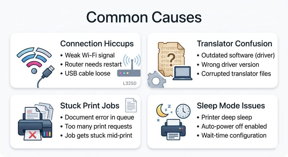 Common causes of Epson L3250 not working on Windows